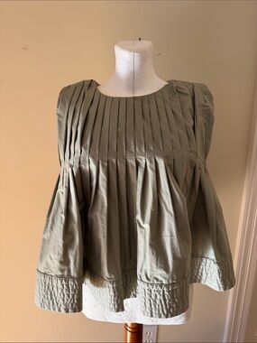 Maeve Olive Green Pleated Sleeveless Tunic